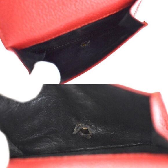 SAINT LAURENT Logo Mini Trifold Wallet Purse Leather Red Italy - Picture 8 of 10